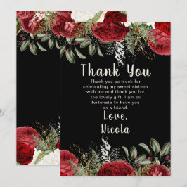 Tarjeta De Agradecimiento Elegant Christmas Red Flowers Sweet Sixteen