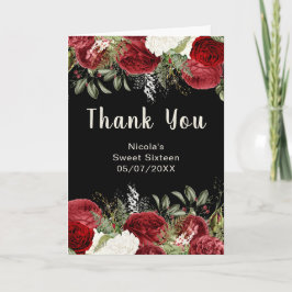 Tarjeta De Agradecimiento Elegant Christmas Red Flowers Sweet Sixteen