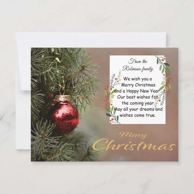 Tarjeta De Agradecimiento Elegant Christmas Tree Card With Modern Ornaments (Anverso)