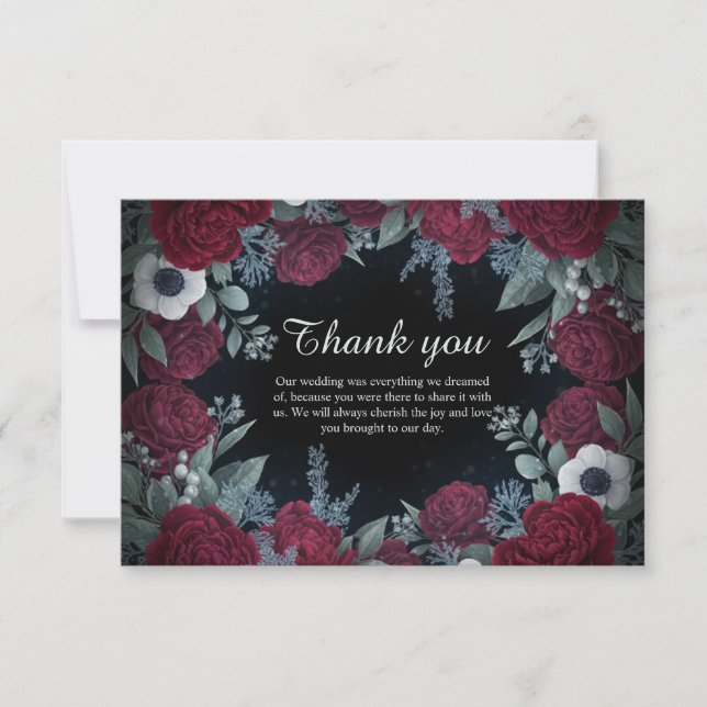 Tarjeta De Agradecimiento Elegant Christmas Winter Floral Wedding Thank You (Anverso)