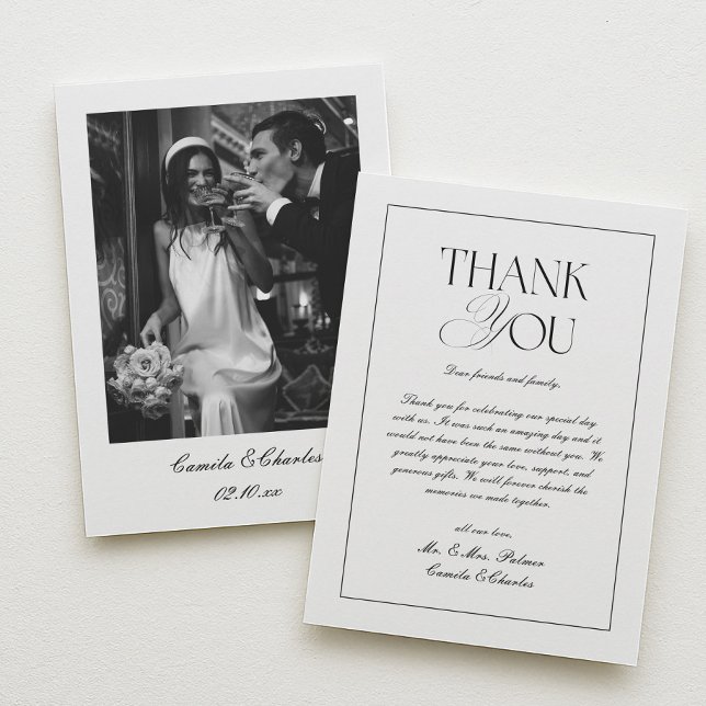 Tarjeta De Agradecimiento Elegant Classic Black and White Wedding Photo (Subido por el creador)