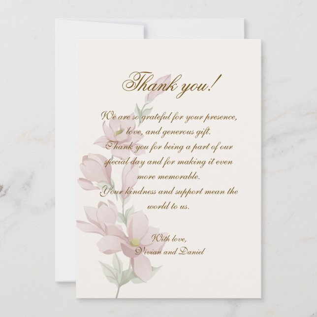 Tarjeta De Agradecimiento Elegant Classic Floral Wedding Thank You Card (Anverso)
