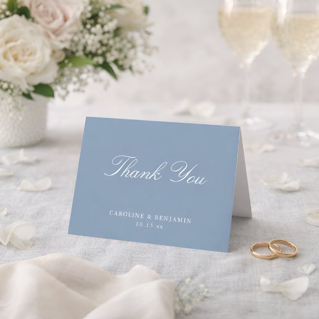 Tarjeta De Agradecimiento Elegant Classic Script Wedding Dusty Blue Folded (Subido por el creador)
