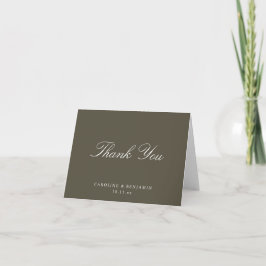 Tarjeta De Agradecimiento Elegant Classic Script Wedding Olive Brown Folded