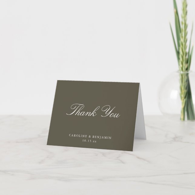 Tarjeta De Agradecimiento Elegant Classic Script Wedding Olive Brown Folded (Anverso)