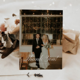 Tarjeta De Agradecimiento Elegant Classic Script Wedding Photo