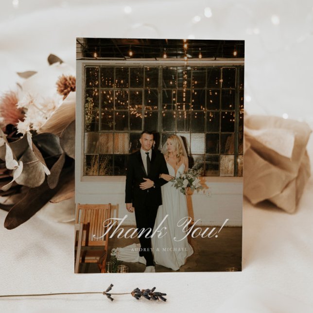 Tarjeta De Agradecimiento Elegant Classic Script Wedding Photo (Subido por el creador)