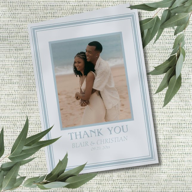 Tarjeta De Agradecimiento Elegant Coastal Blue Modern Wedding Photo (Thank your guests for celebrating your coastal wedding day with this Elegant Coastal Blue Card!)