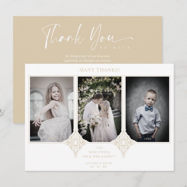 Tarjeta De Agradecimiento Elegant Collage Lace Romantic 3 Photos Couple (Anverso / Reverso)