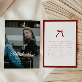 Tarjeta De Agradecimiento Elegant Coquette Classic Wine Red Graduation Photo