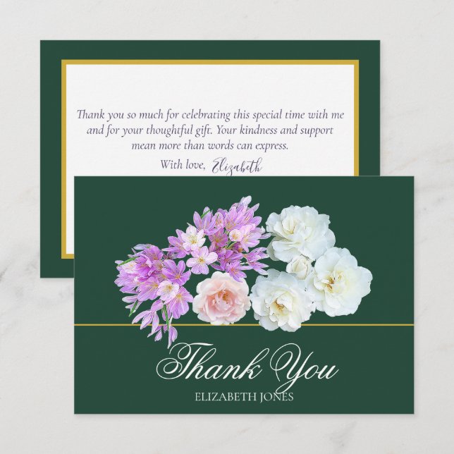 Tarjeta De Agradecimiento Elegant Crocus & Rose Bridal Shower Thank You Card (Anverso / Reverso)