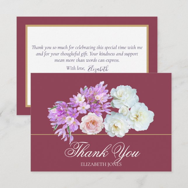 Tarjeta De Agradecimiento Elegant Crocus & Rose Bridal Shower Thank You Card (Anverso / Reverso)