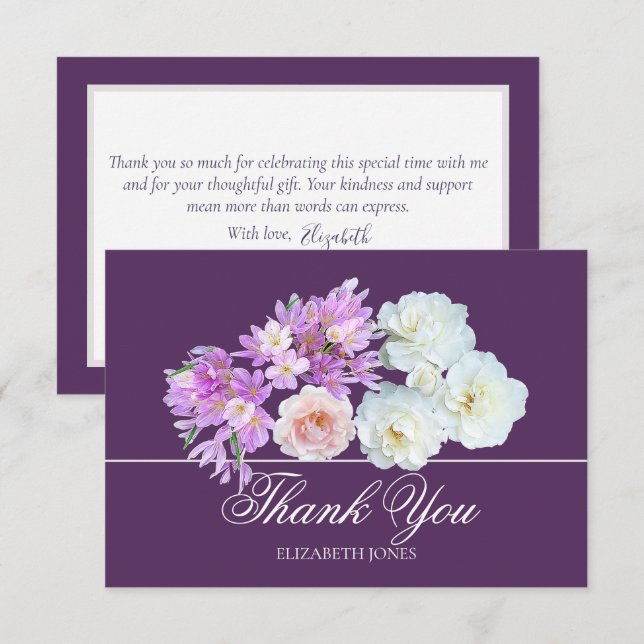 Tarjeta De Agradecimiento Elegant Crocus & Rose Bridal Shower Thank You Card (Anverso / Reverso)