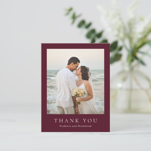Tarjeta De Agradecimiento Elegant Deep Burgundy Classic Wedding (Anverso de pie)