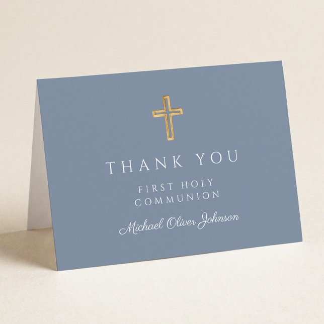 Tarjeta De Agradecimiento Elegant Dusty Blue Boy First Communion  (Subido por el creador)