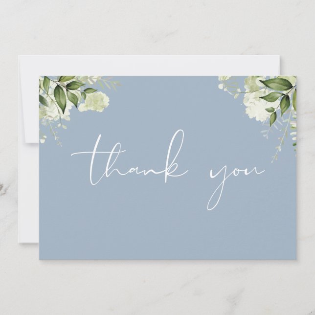 Tarjeta De Agradecimiento Elegant Dusty Blue Floral Greenery Photo (Anverso)