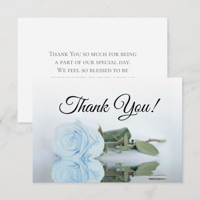 Tarjeta De Agradecimiento Elegant Dusty Blue Mirrored Rose Simple Wedding (Anverso / Reverso)