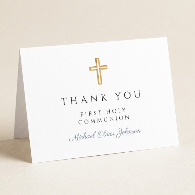 Tarjeta De Agradecimiento Elegant Dusty Blue Script Boy First Communion  (Subido por el creador)