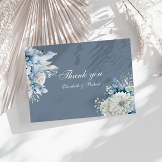 Tarjeta De Agradecimiento Elegant Dusty Blue Wildflower Wedding