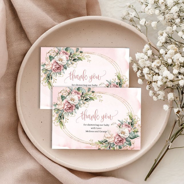 Tarjeta De Agradecimiento Elegant Dusty Pink Floral Greenery Thank You Card (Elegant Dusty Pink Floral Greenery Thank You Card)
