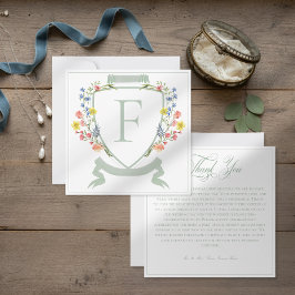 Tarjeta De Agradecimiento Elegant Dusty Sage Pastel Wildflower Crest Wedding