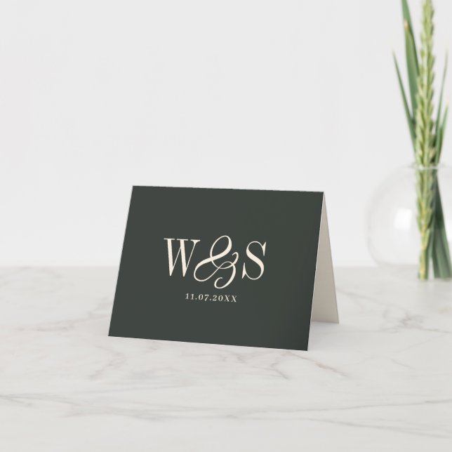 Tarjeta De Agradecimiento Elegant ebony initial wedding couples (Anverso)