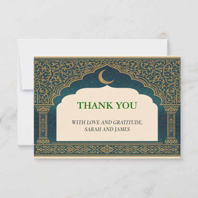 Tarjeta De Agradecimiento Elegant Emerald & Gold Ornate Arch Thank You Card (Anverso)