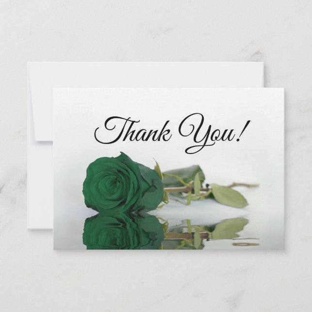 Tarjeta De Agradecimiento Elegant Emerald Green Mirrored Rose Simple Wedding (Anverso)