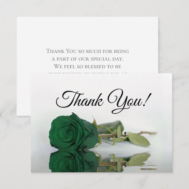 Tarjeta De Agradecimiento Elegant Emerald Green Mirrored Rose Simple Wedding (Anverso / Reverso)