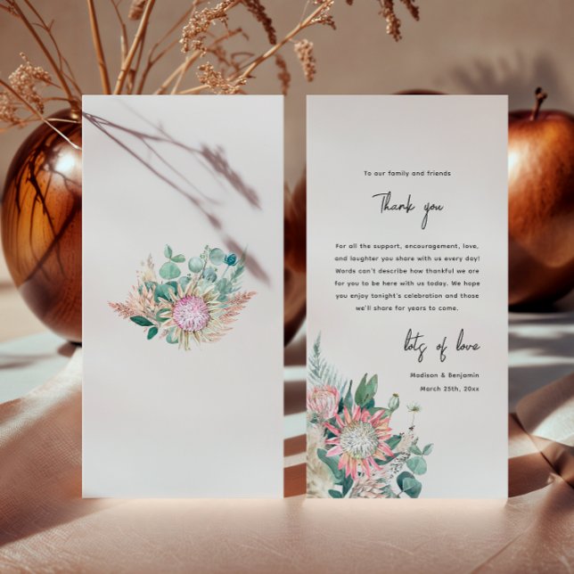 Tarjeta De Agradecimiento Elegant Eucalyptus Pampas Grass Protea Wedding (Subido por el creador)