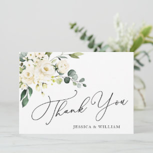 Tarjeta De Agradecimiento Elegant Eucalyptus White Roses Floral
