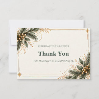 Tarjeta De Agradecimiento Elegant Evergreen Gold Christmas Thank You Card
