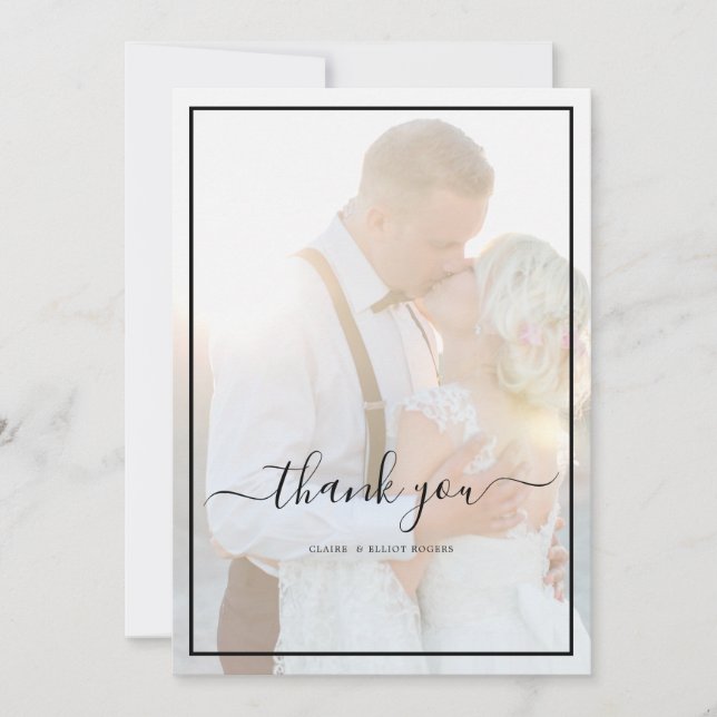 Tarjeta De Agradecimiento Elegant Faux Vellum Overlay Photo Wedding Thank Yo (Anverso)