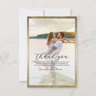 Tarjeta De Agradecimiento Elegant Feather Photo Thank You Card  Luxury Event