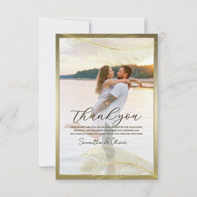 Tarjeta De Agradecimiento Elegant Feather Photo Thank You Card  Luxury Event (Anverso)