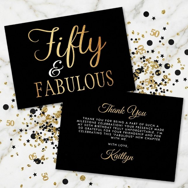Tarjeta De Agradecimiento Elegant Fifty and Fabulous! 50th Birthday Party (Subido por el creador)