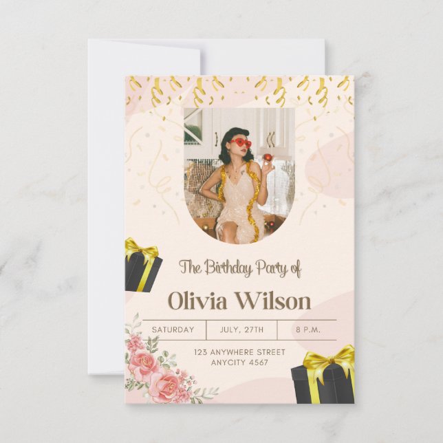 Tarjeta De Agradecimiento Elegant Floral Birthday Party Invitation (Anverso)