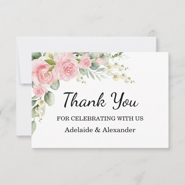 Tarjeta De Agradecimiento Elegant Floral Botanical Rose Pink Wedding (Anverso)