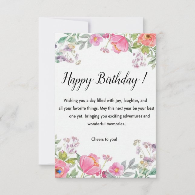 Tarjeta De Agradecimiento Elegant Floral Happy Birthday Greeting Card (Anverso)