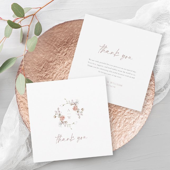 Tarjeta De Agradecimiento Elegant Floral Monogram Wedding Thank You Card (Subido por el creador)