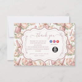 Tarjeta De Agradecimiento Elegant Floral Nail Artist Business