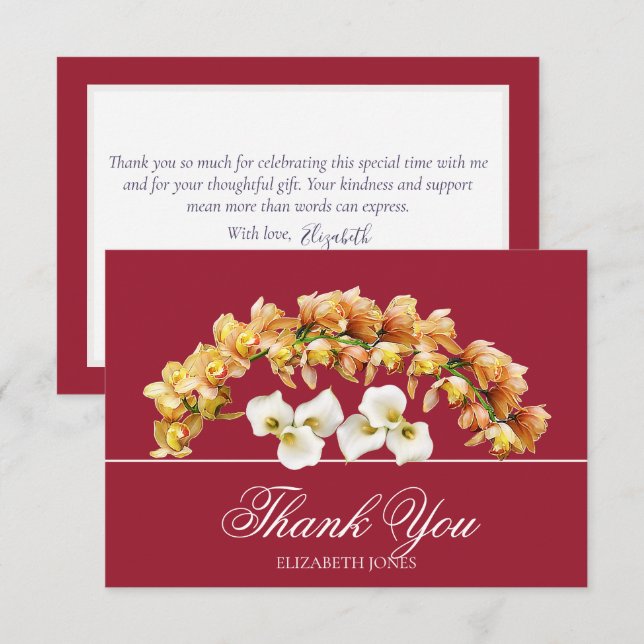 Tarjeta De Agradecimiento Elegant Floral Orchid & Lily Bridal Thank You Card (Anverso / Reverso)