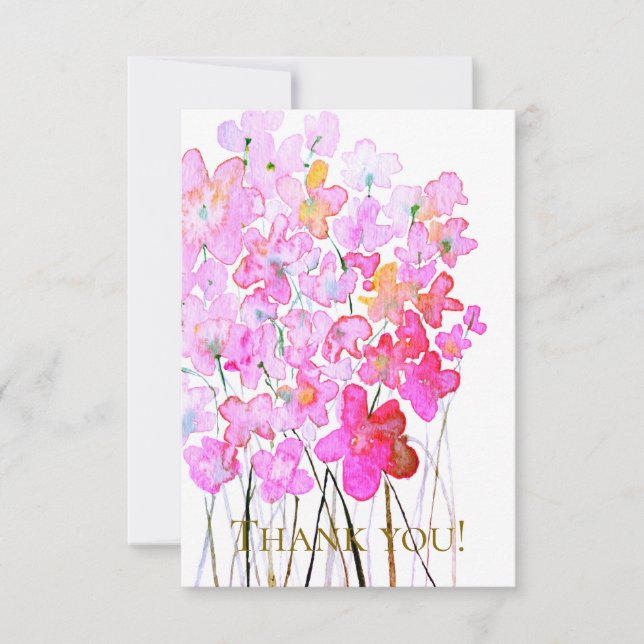 Tarjeta De Agradecimiento Elegant floral thank you card, pink & purple  (Anverso)