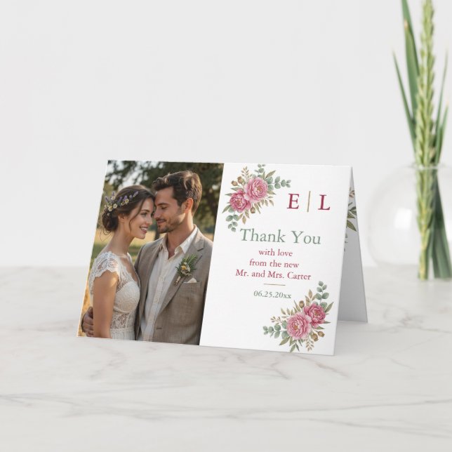 Tarjeta De Agradecimiento Elegant Floral Wedding Thank You Card (Anverso)