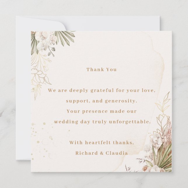 Tarjeta De Agradecimiento Elegant Floral Wedding Thank You Card  (Anverso)