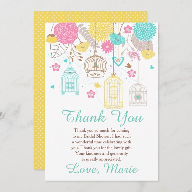 Tarjeta De Agradecimiento Elegant Floral Yellow and Pink Bridal Shower (Anverso / Reverso)