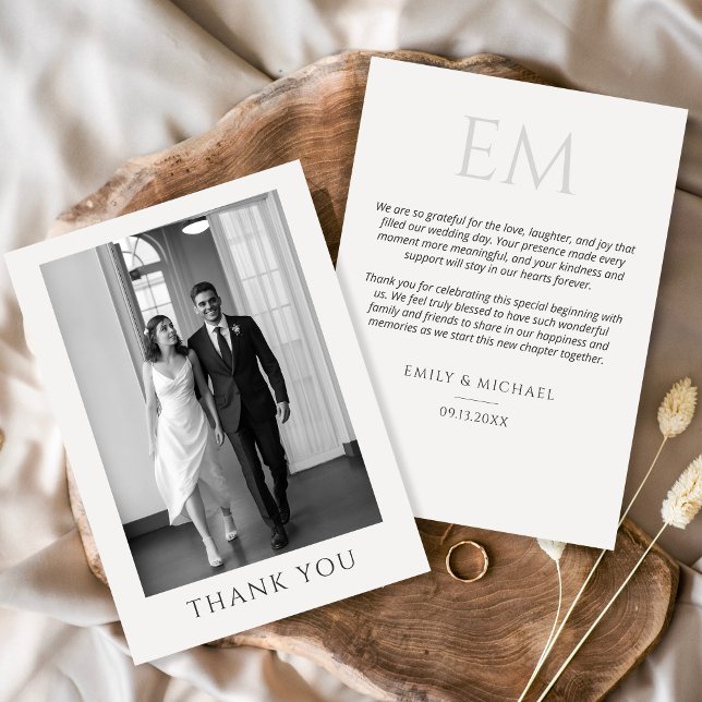 Tarjeta De Agradecimiento Elegant Formal Wedding Photo Monogram Thank You (Subido por el creador)