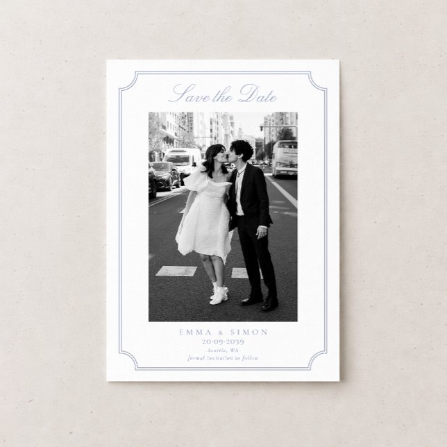 Tarjeta De Agradecimiento Elegant Frame Blue Photo Save the Date (Subido por el creador)