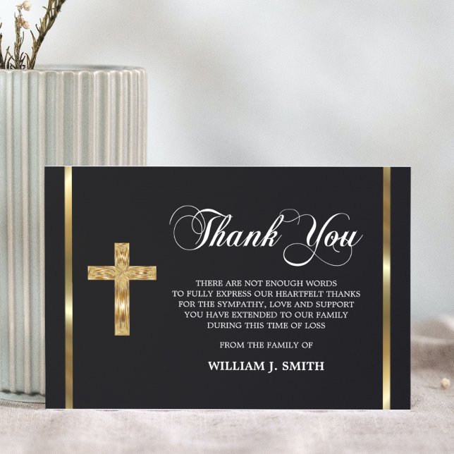 Tarjeta De Agradecimiento Elegant Funeral Religious Gold Cross THANK YOU (Subido por el creador)