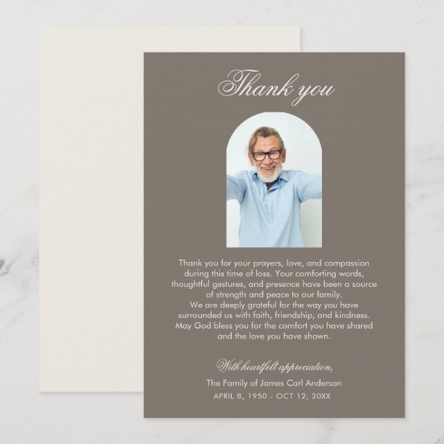 Tarjeta De Agradecimiento Elegant Funeral Thank you Photo Arch Memorial (Anverso / Reverso)